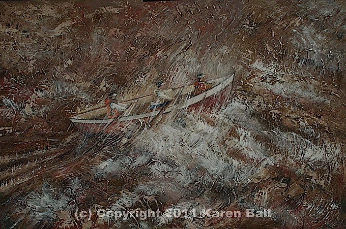 Three Men In Boat - Karen Ball - http://karenballpaintings.com